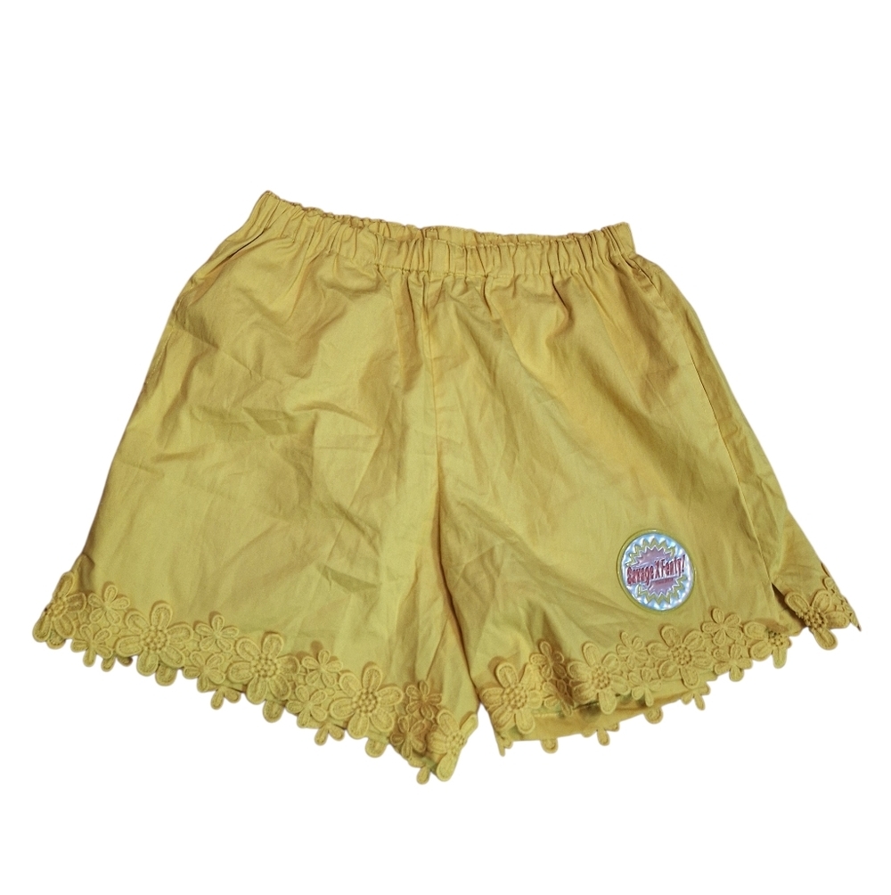 Savage Fenty Rihanna Goldenrod Yellow High Waisted Floral Embroidered shorts XS